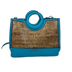 Anne Klein Cork Bag Round Handle Bag Teal Blue